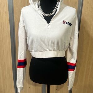 K-Swiss Women's White Hoodie with Red and Blue Stripes
